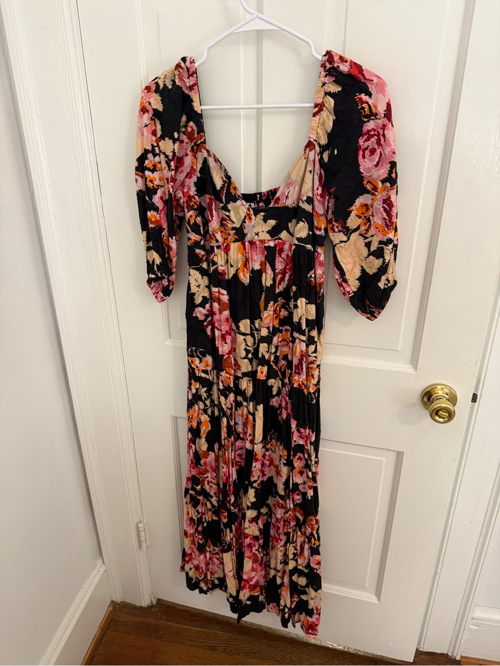 Anthropologie Black Maxi Dress with Pink & Cream Floral Print